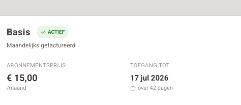 Pakket · Prijs · Status