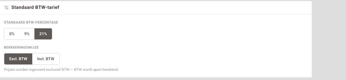 Standaard BTW-tarief · Excl./Incl. BTW