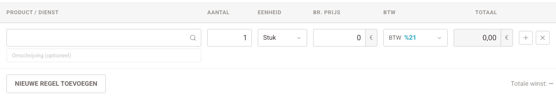 Omschrijving · Aantal · Prijs · Btw